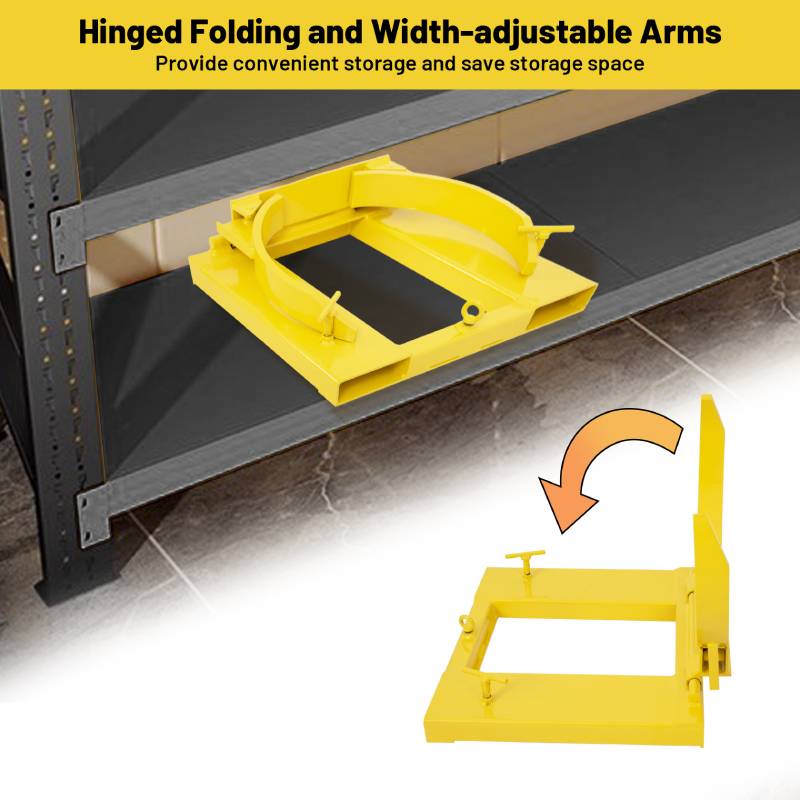 Single Fork Mounted Drum Gripper for 55 Gallon Drums, 1500lbs Load Capacity, Value-Style Drum Grab