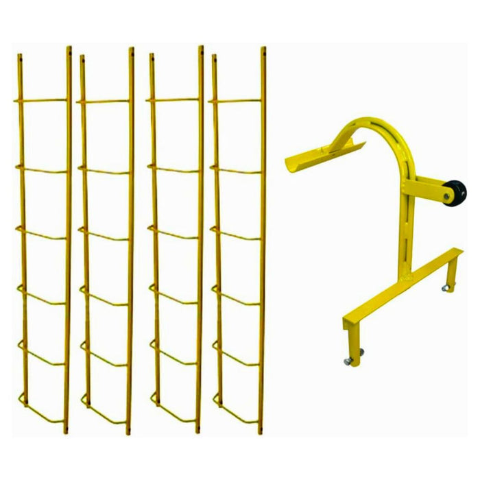 24' Chicken Ladder with Hook, Contains (4) 6' Roofing Ladder for Slopped Roof, Yellow