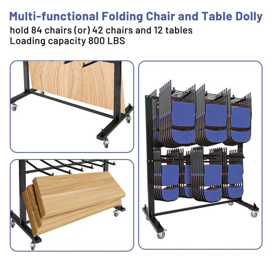 Holzoffer Folding Chair and Table Dolly with Wheels to Store 84 Folding Chairs or 12 Folding Tables