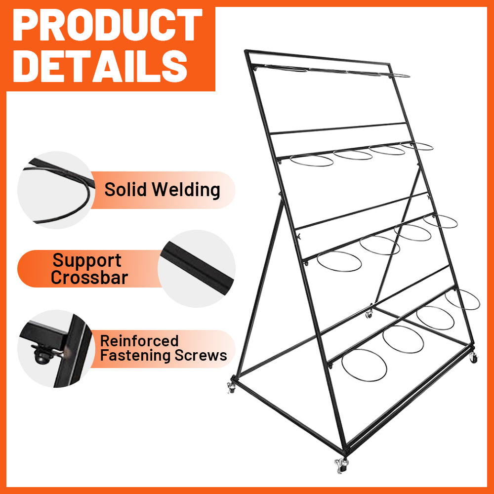 Holzoffer Flower Display Stand with 16pcs Buckets, Heavy Duty  4 Layers Metal Plant Cart Shelf with Wheels