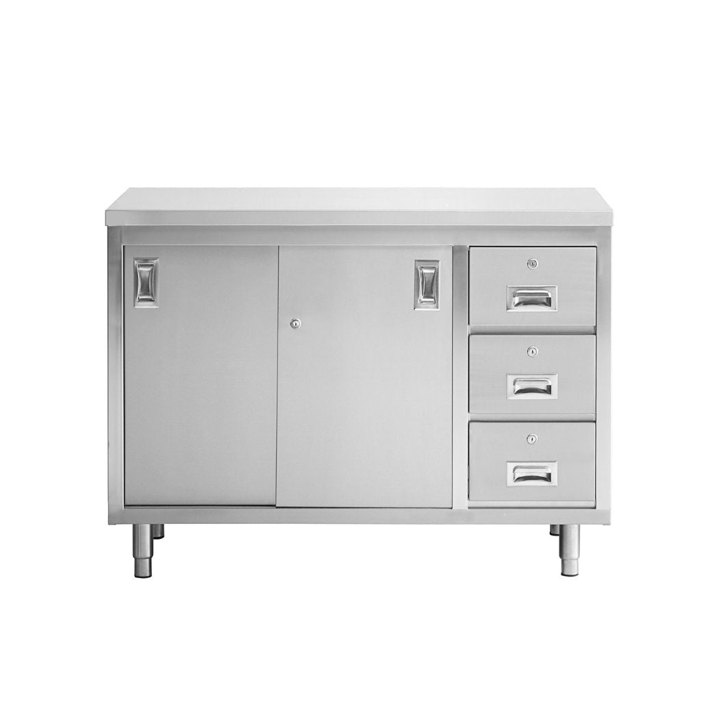 48" x 24" Stainless Steel Prep Table w/ Lockable Drawers and Storage Cabinet