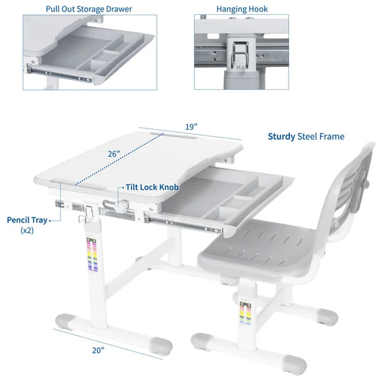 Kids' Height Adjustable Desk and Chair