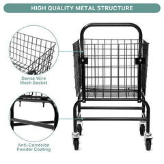 Wire Laundry Cart w/ Wheels and Handle, 2.85 Bushel, Black