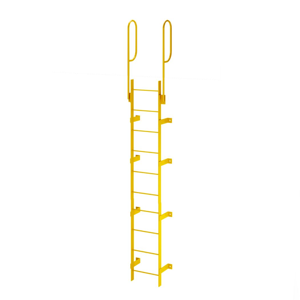 10 Step Steel Roof Access Ladder 9'H, Wall Mount, Yellow