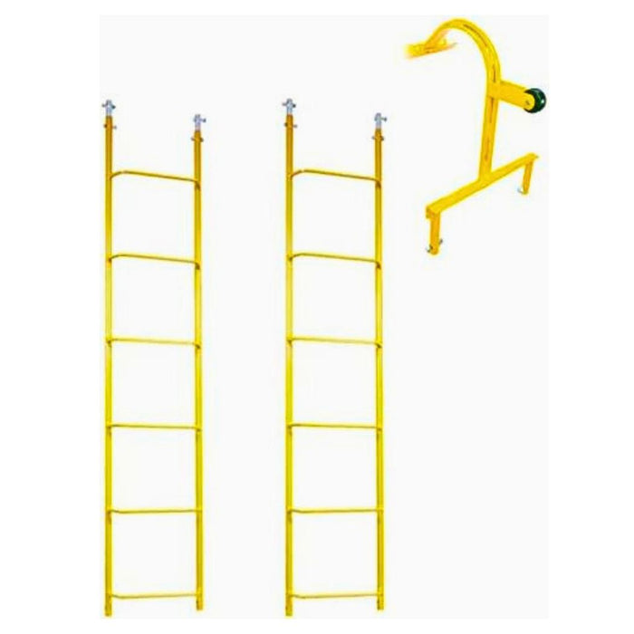 12' Chicken Ladder with Hook, Contains (2) 6' Roofing Ladder for Slopped Roof, Yellow