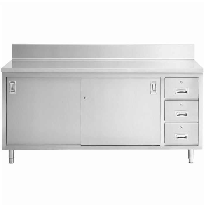 72" x 30" Stainless Steel Prep Table w/ Lockable Drawers and Storage Cabinet