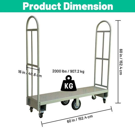 Holzoffer U-Boat Platform Truck Dolly, 60"L x 16"W x 63"H Heavy Duty U- Boat Cart with Thick Steel Deck