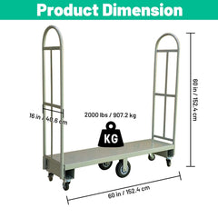 Holzoffer U-Boat Platform Truck Dolly, 60"L x 16"W x 63"H Heavy Duty U- Boat Cart with Thick Steel Deck