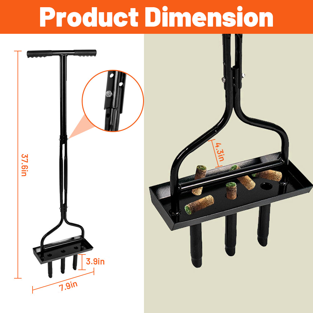 Holzoffer Lawn Aerator, 37.6” Manual Yard Plug Aerators & Clean Tool with Soil Core Storage Basket Tray for Lawn Care, Compacted Soil