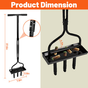 Holzoffer Lawn Aerator, 37.6” Manual Yard Plug Aerators & Clean Tool with Soil Core Storage Basket Tray for Lawn Care, Compacted Soil