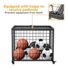 Rolling Sports Ball Storage Cart w/ Lockable Lid, 33.5"L x 26"W x 28.7"H