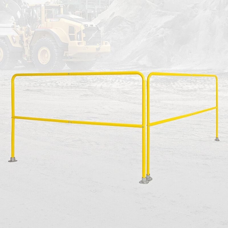 Steel Safety Railing 6'L x 42"H, 72"L Yellow Pedestrian Barrier w/ Floor Mounting Accessories