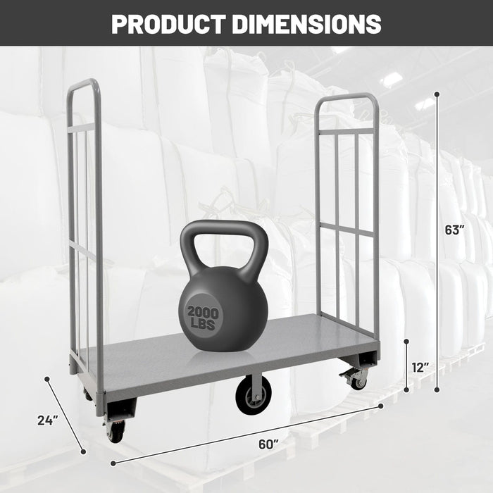 Steel Deck Narrow Aisle U-Boat Platform Truck, 60"x24", 2000 lb. Capacity