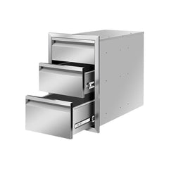 Holzoffer 21x23x14 Inch Outdoor Kitchen Stainless Steel Triple Access BBQ Drawers with Chrome Handle