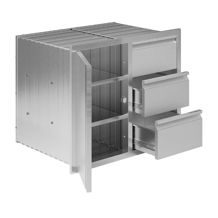 3 Drawer Stainless Steel Kitchen Cabinet, 28"W x 20"D x 23"H, Outdoor Kitchen Cabinet