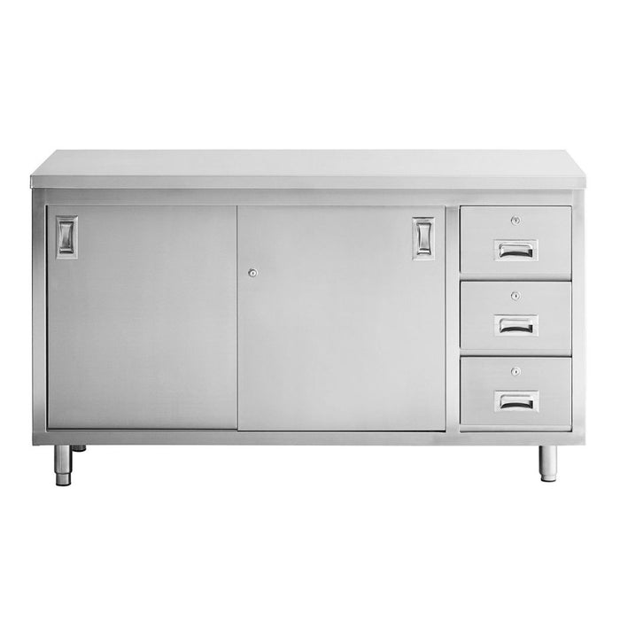 60" x 24" Stainless Steel Prep Table w/ Lockable Drawers and Storage Cabinet