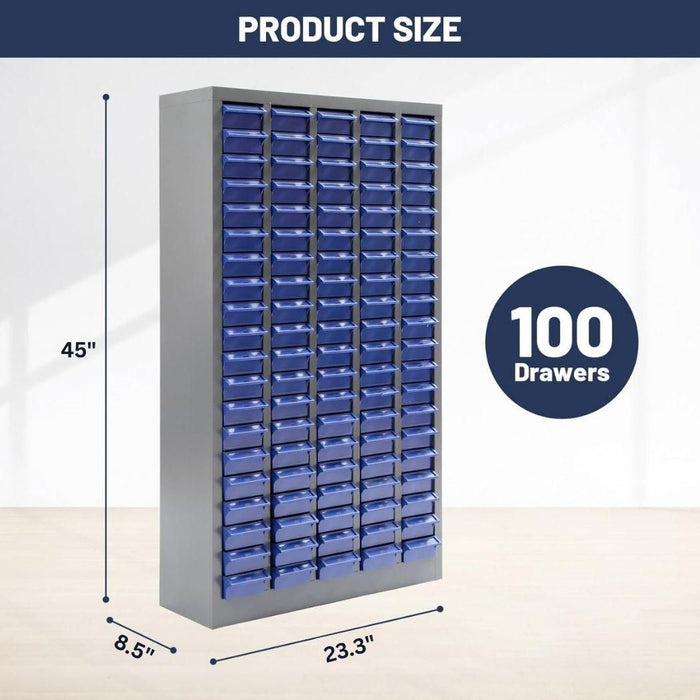100 Bin Drawer Storage Cabinet, 23.3"W x 8.5"D x 45"H, Steel Parts Organizer for Nuts, Bolts, Screws & Small Components