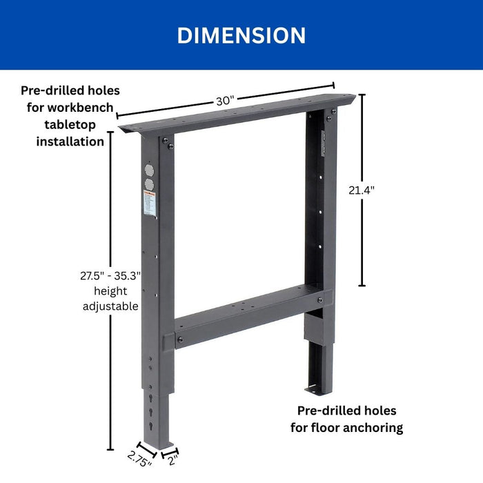 Steel C-Channel Leg For Workbench 30"W, Height Adjustable from 27.5" to 35.3"