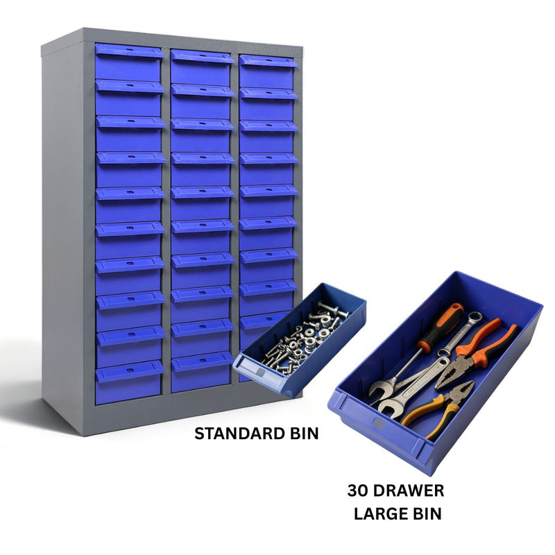30 Bin Drawer Storage Cabinet, Large Bins, 21.5"D x 12.4"W x 34.3"H, Industrial Parts Organizer