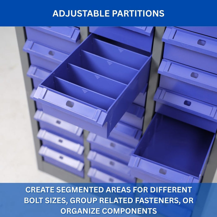 30 Bin Drawer Storage Cabinet, Large Bins, 21.5"D x 12.4"W x 34.3"H, Industrial Parts Organizer