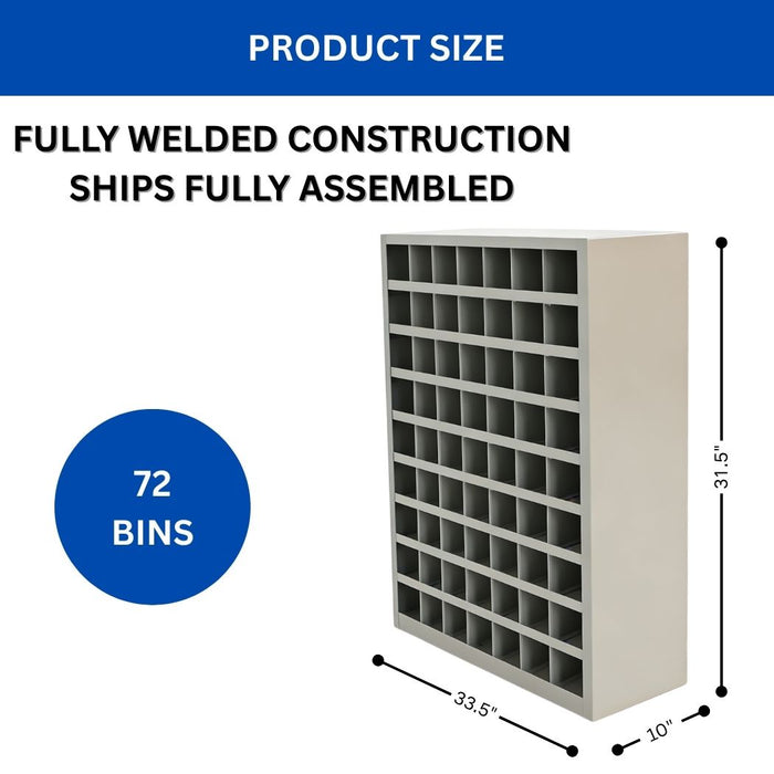 72 Open Bin Storage Unit, 33.5"W x 10"D x 31.5"H, Steel Parts Organizer for Nuts, Bolts, Screws & Small Components