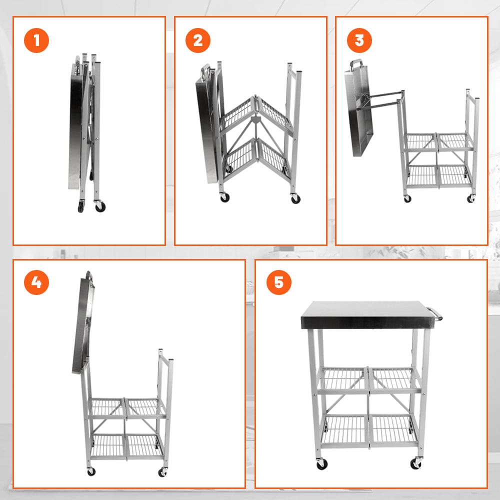 Holzoffer Kitchen Trolley with Wheels, 80"D x 45"W x 15"H 3 Tier Serving Trolley for Kitchen, Office, Bathroom