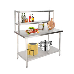 Holzoffer Stainless Steel Table with Overshelves, 47.2" X 23.6" Work Table, Metal Table Prep Table for Home, Kitchen, Restaurant