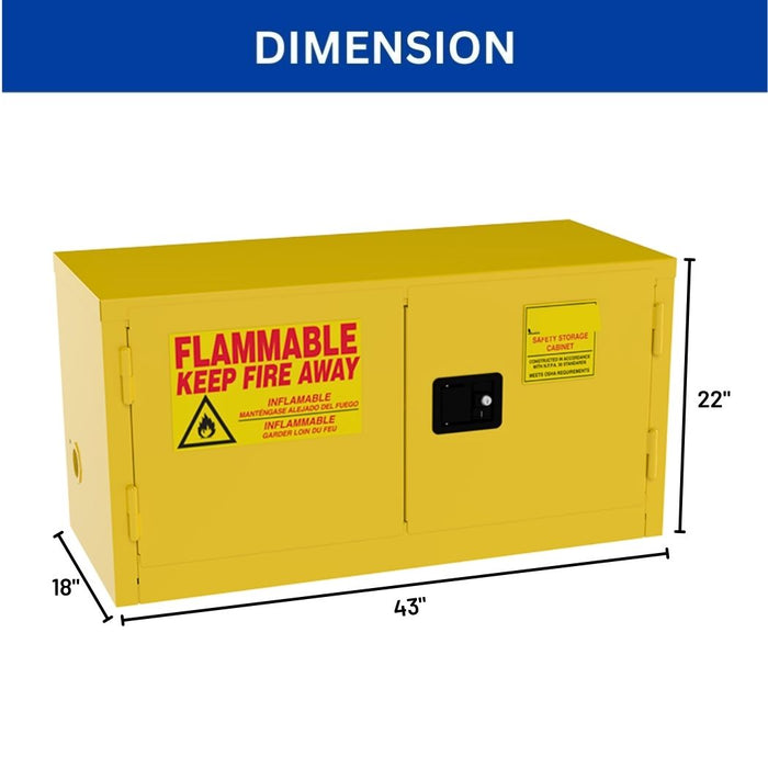 Steel Flammable Cabinet w/ Double Lock 43"W x 18"D x 22"H, 15 Gallon