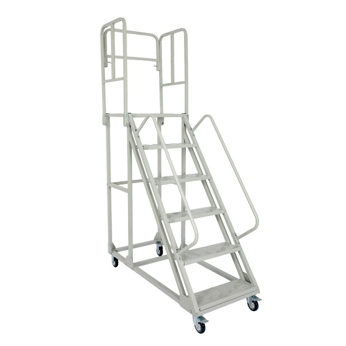 6 Step Rolling Ladder w/ Handrails, 350 lbs Weight Capacity, 60" Top Step Height