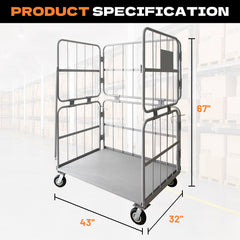 Grey Folding Truck, Heavy Duty Hand Truck Dolly 1200lbs, 43“L×32”W×67“H