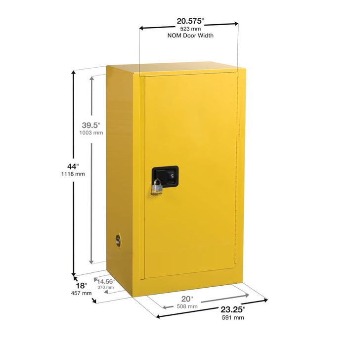 Steel Flammable Cabinet w/ Double Lock 23"W x 18"D x 44"H, 16 Gallon