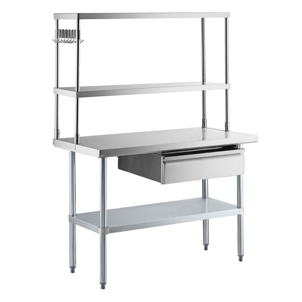 48" x 24" Stainless Steel Prep Table w/ Overshelves, Drawer & Undershelf