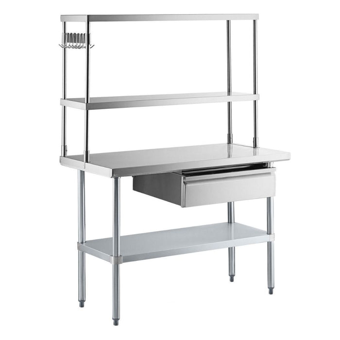 48" x 24" Stainless Steel Prep Table w/ Overshelves, Drawer & Undershelf