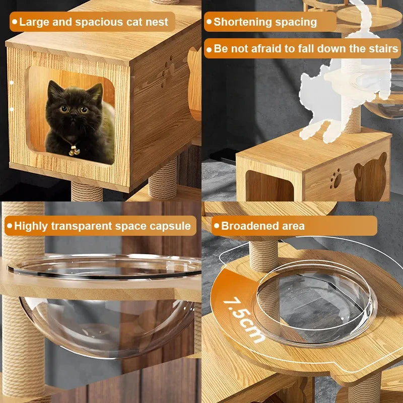 Holzoffer Cat Tree Cat Tower for Indoor Cats, Cat House Cat Condo for Large Cats, Modern Tall Cat Tree, Cat Scratching Posts with Sisal & Soft Cushion, Cute Cat Furniture Activity Centre