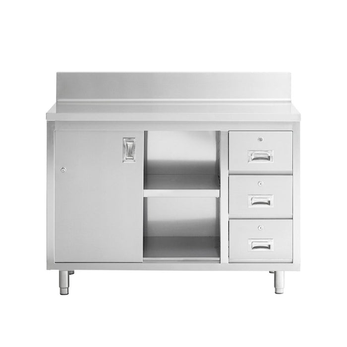 48" x 24" Stainless Steel Prep Table w/ Lockable Drawers and Storage Cabinet