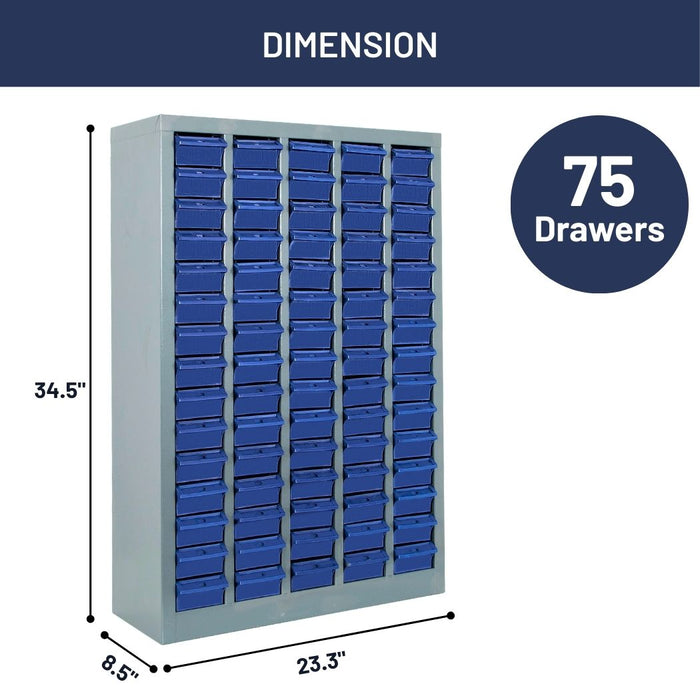 75 Bin Drawer Storage Cabinet, 23.3"W x 8.5"D x 34.5"H, Steel Parts Organizer for Nuts, Bolts, Screws & Small Components