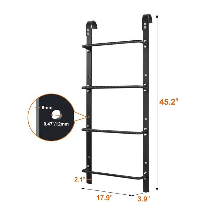 45"L 4-Rung Ladder, with Attachable Hook, Wall Mount or Hook On, Black