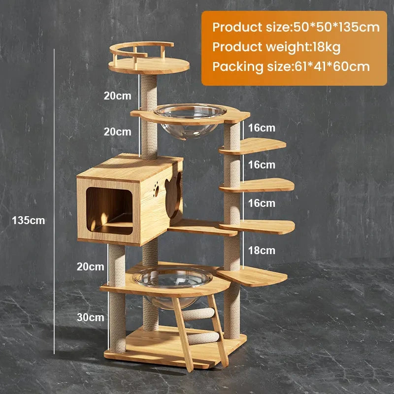 Holzoffer Cat Tree Cat Tower for Indoor Cats, Cat House Cat Condo for Large Cats, Modern Tall Cat Tree, Cat Scratching Posts with Sisal & Soft Cushion, Cute Cat Furniture Activity Centre