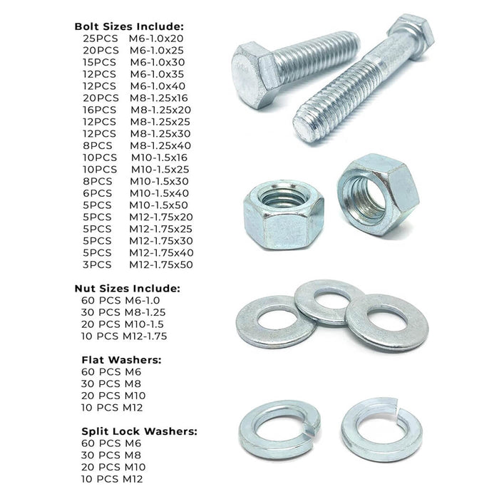 575-Piece Metric Class 10.9 Hex Bolts, Nuts & Washers Assortment with Heavy-Duty Metal Drawer Toolbox, Clear Zinc Finish