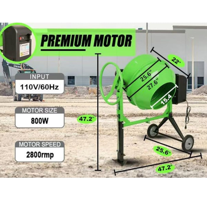 6.4 Cu.Ft. Power Concrete Mixer, Portable Electric Steel Drum Cement Mixer