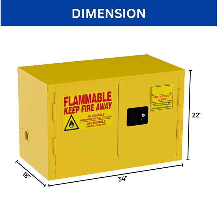 Steel Flammable Cabinet w/ Double Lock 34"W x 18"D x 22"H, 11 Gallon