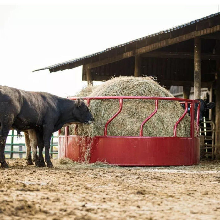 Round Hay Bale Feeder 8ft Dia w/ Hay Saver, Red Hay Ring