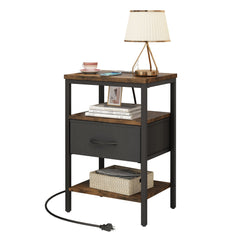 Holzoffer End Table with Storage and Built-In Outlets For Bedside Table