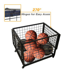 Rolling Sports Ball Storage Cart w/ Lockable Lid, 33.5"L x 26"W x 28.7"H