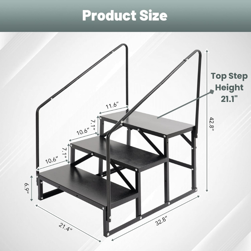 RV Steps with Handrail, 3 Steps Stair, 660 Lb. Capacity