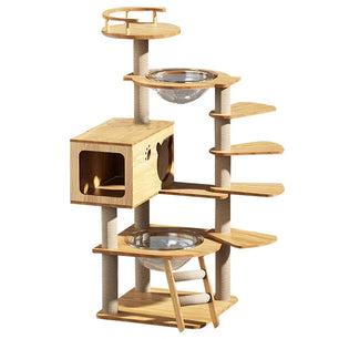 Holzoffer Cat Tree Cat Tower for Indoor Cats, Cat House Cat Condo for Large Cats, Modern Tall Cat Tree, Cat Scratching Posts with Sisal & Soft Cushion, Cute Cat Furniture Activity Centre