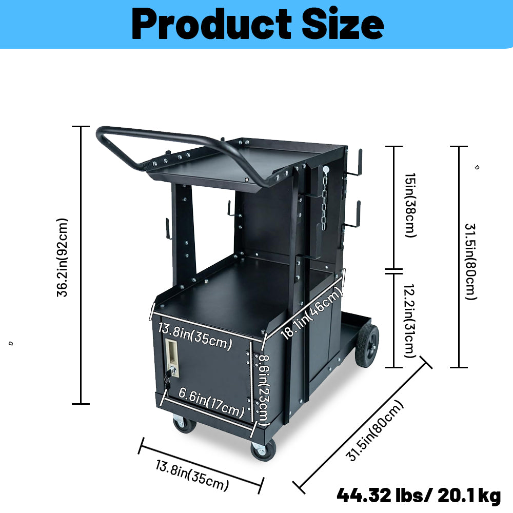 Holzoffer Heavy Duty 2-Tier Welding Cart with Upgraded 360° Swivel Wheels and Tank Storage Safety Chains