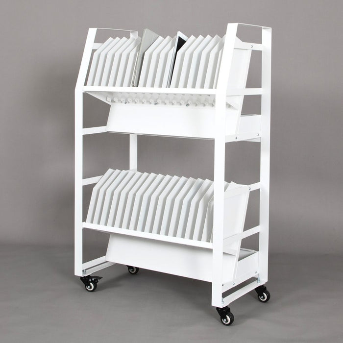 32-Device Open Charging Cart w/ Power Strips, 2 Shelves for Tablet Charging