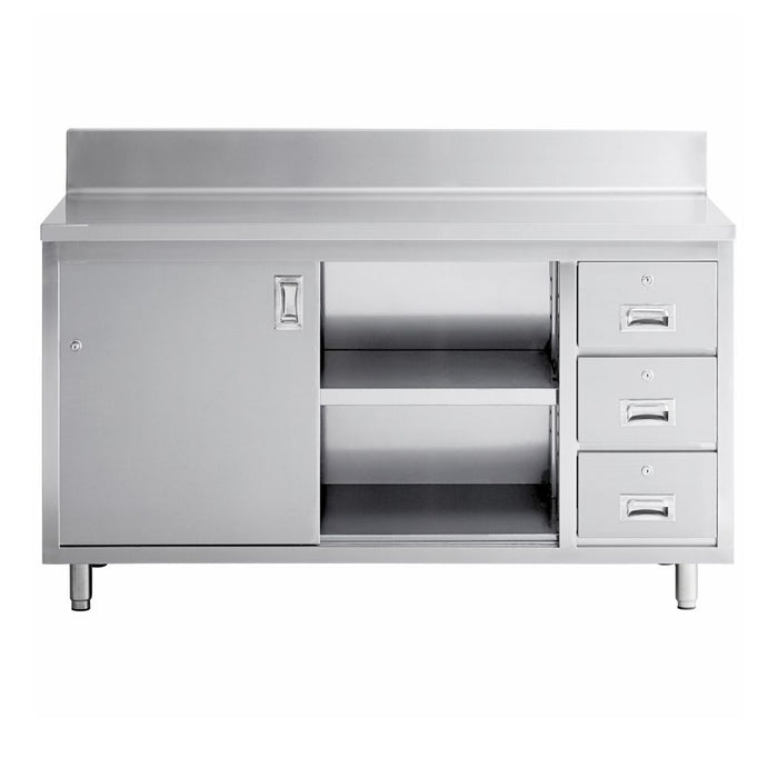 60" x 24" Stainless Steel Prep Table w/ Lockable Drawers and Storage Cabinet