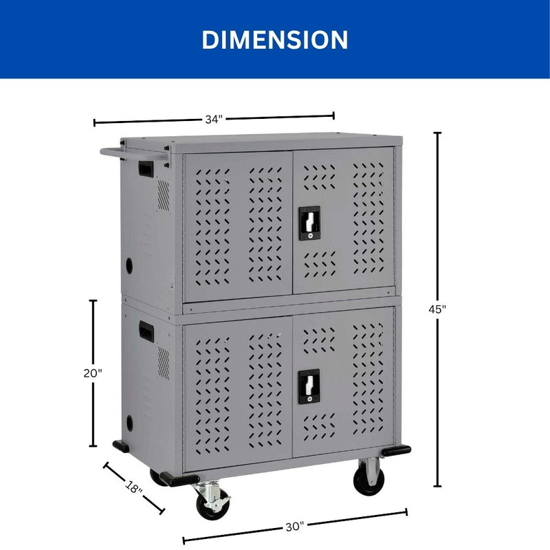 32 Devices Charging Cabinet w/ Wheels for Chromebooks, Tablets and Laptops, 34"W x 18"D x 45"H